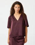 NEO NOIR Largo Heavy Sateen Blouse BURGUNDY