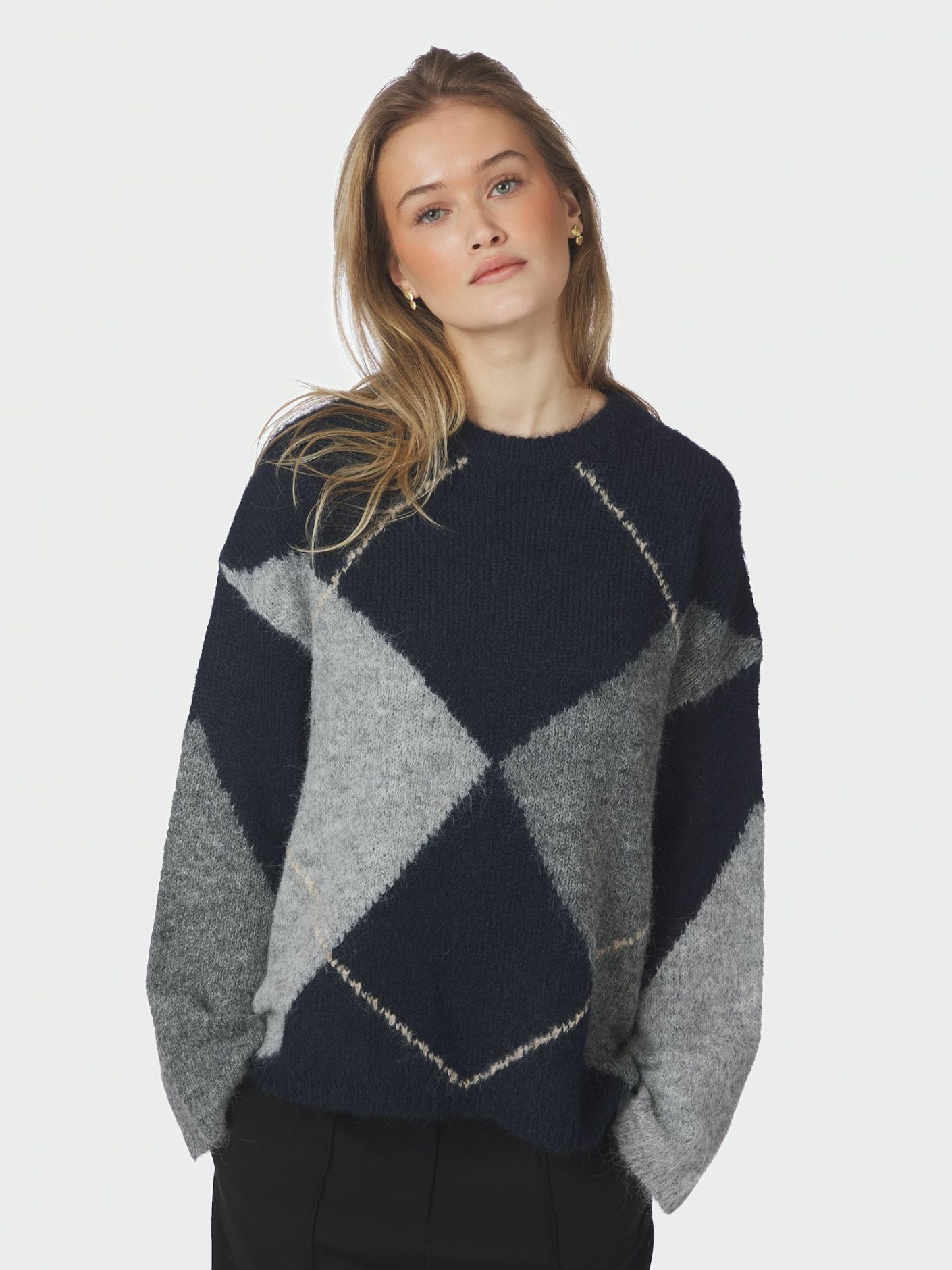 NEO NOIR Inga Check Fluff Knit Blouse