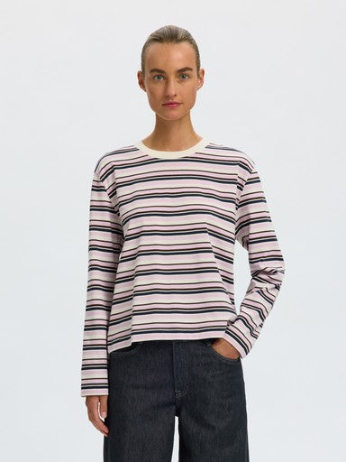 SELECTED ESSENTIAL LS STRIPED BOXY TEE NOOS